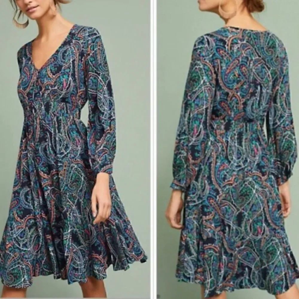 Anthropologie Maeve Maplewood Colorful Paisley Dress